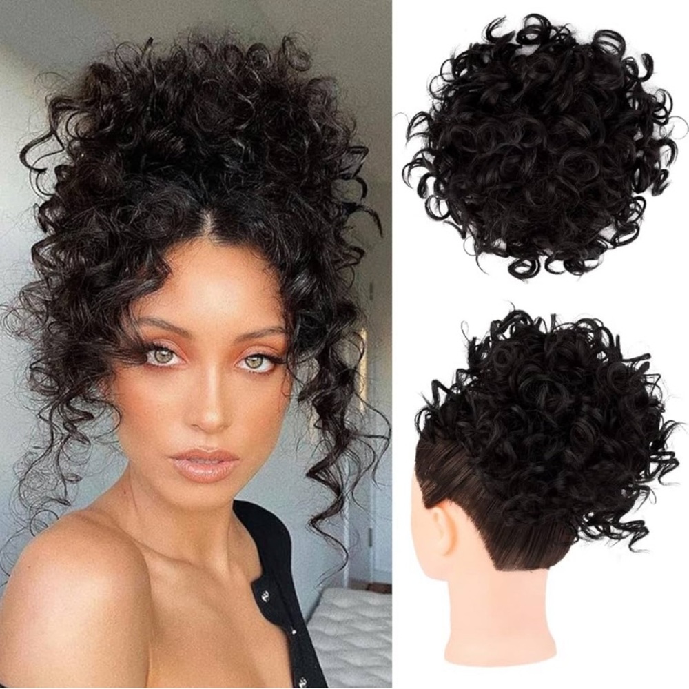 Curly Black Hair Bun Extension